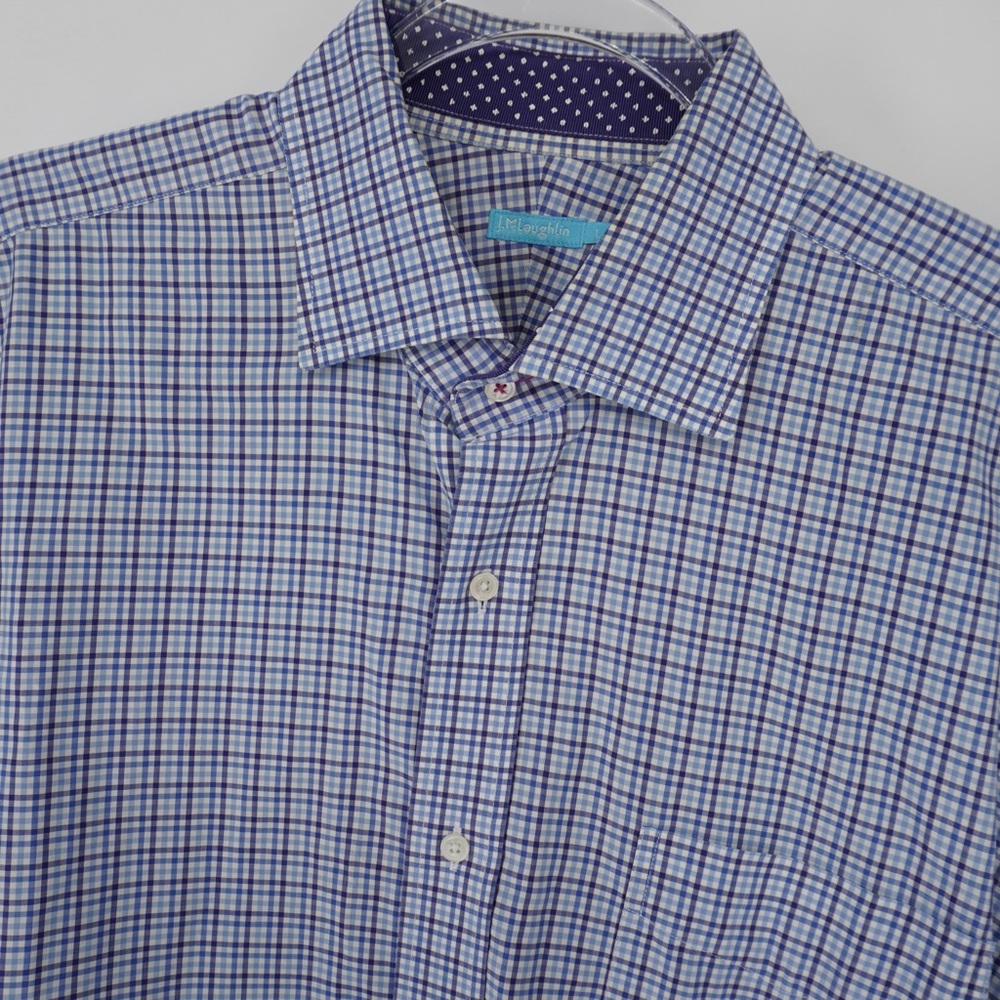 J McLaughlin Blue White gingham Long Sleeve Button Up Shirt Large Men's Career